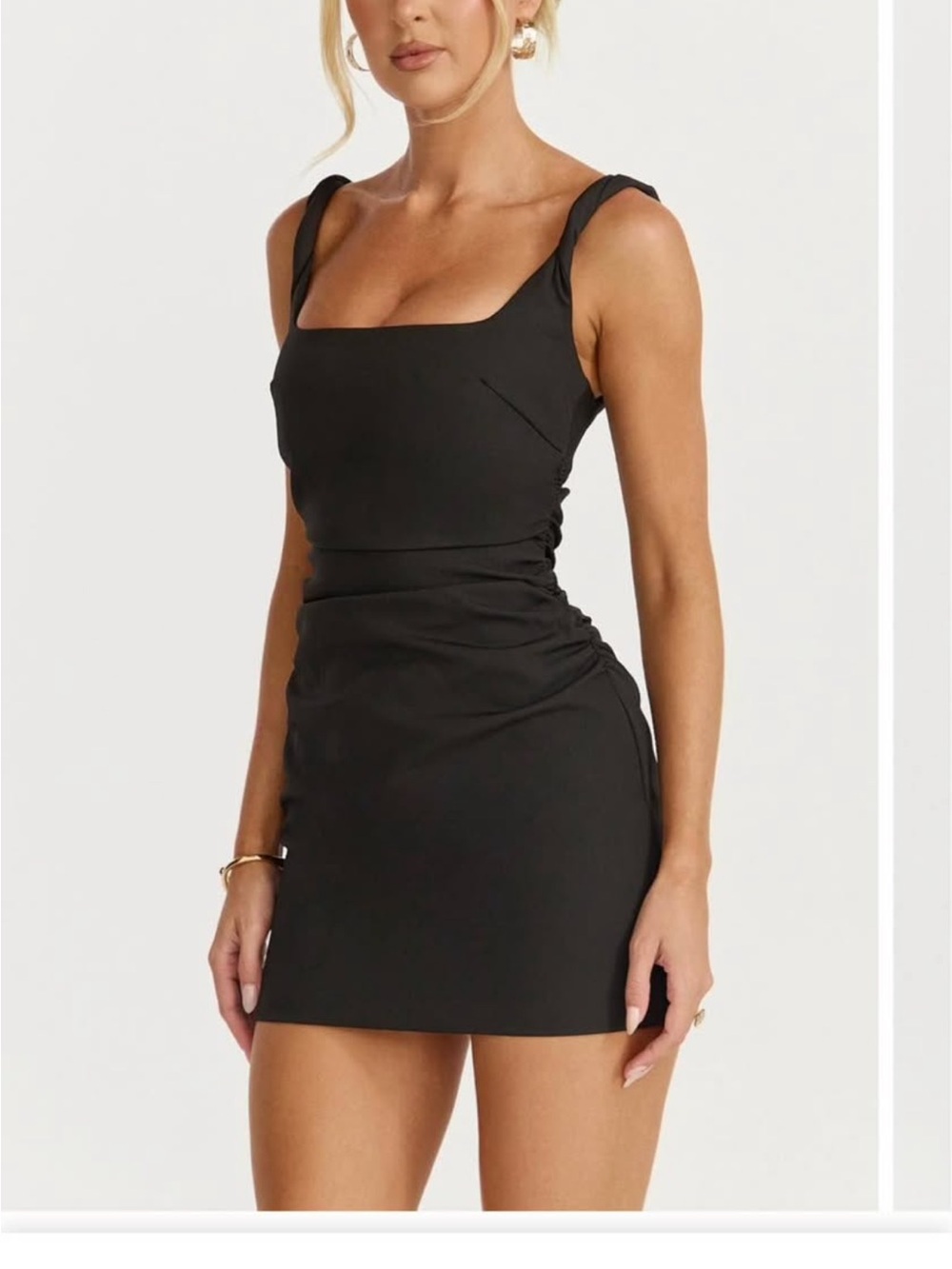 Showpo Black Square Neck Ruched Mini Dress